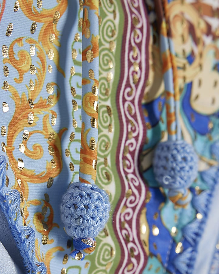 Blue Abstract Print Crochet Bikini Bottoms