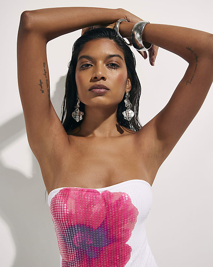 White Floral Sequin Swimsuit