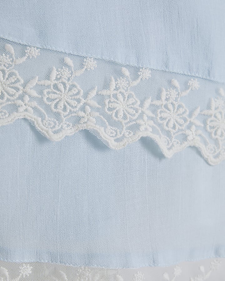 Blue Sleeveless Lace Trim Tiered Cami Top