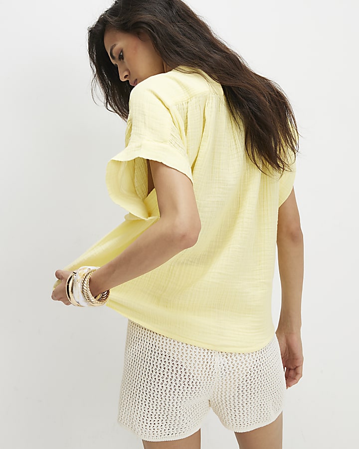 Yellow Boutique Palm Embroidered Shirt