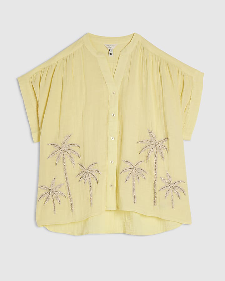 Yellow Boutique Palm Embroidered Shirt