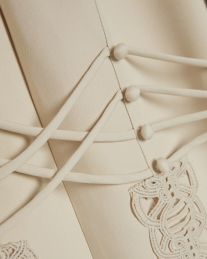 Beige Lace Bodice Mini Dress