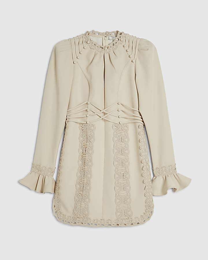 Beige Lace Bodice Mini Dress