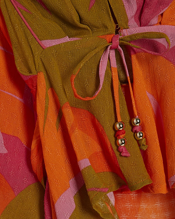 Pink Leaf Print Kaftan Dress