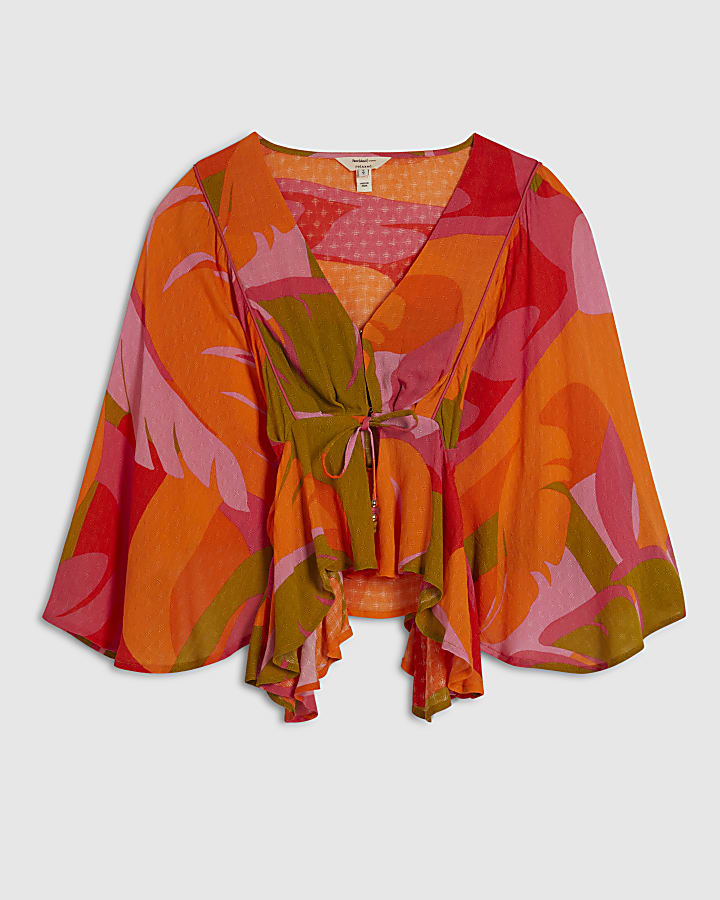 Pink Leaf Print Kaftan Dress