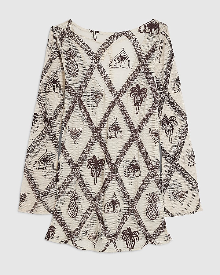 Cream Crochet Motif Mini Dress