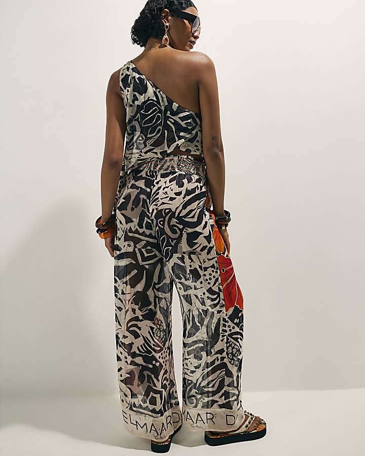 Black Floral Wide Leg Trousers