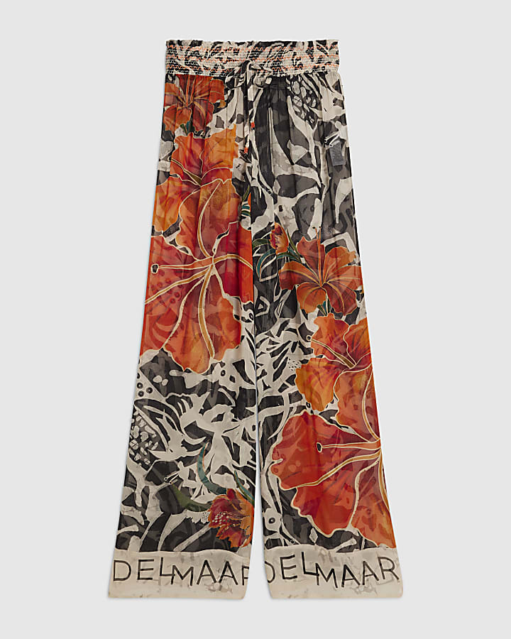 Black Floral Wide Leg Trousers