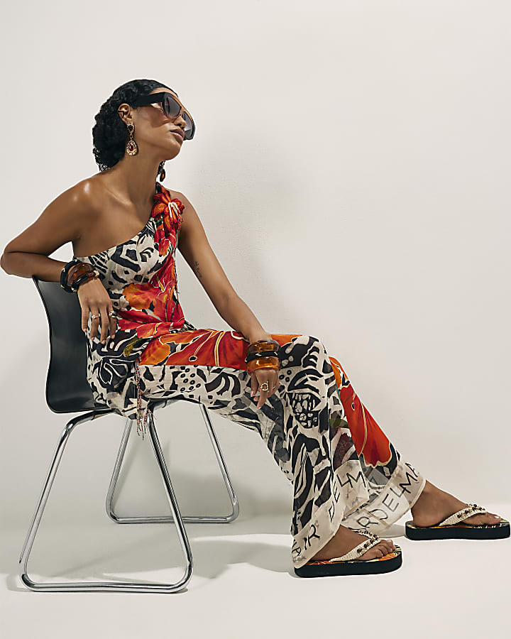 Black Floral Wide Leg Trousers