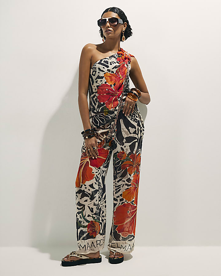 Black Floral Wide Leg Trousers