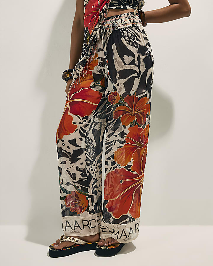 Black Floral Wide Leg Trousers