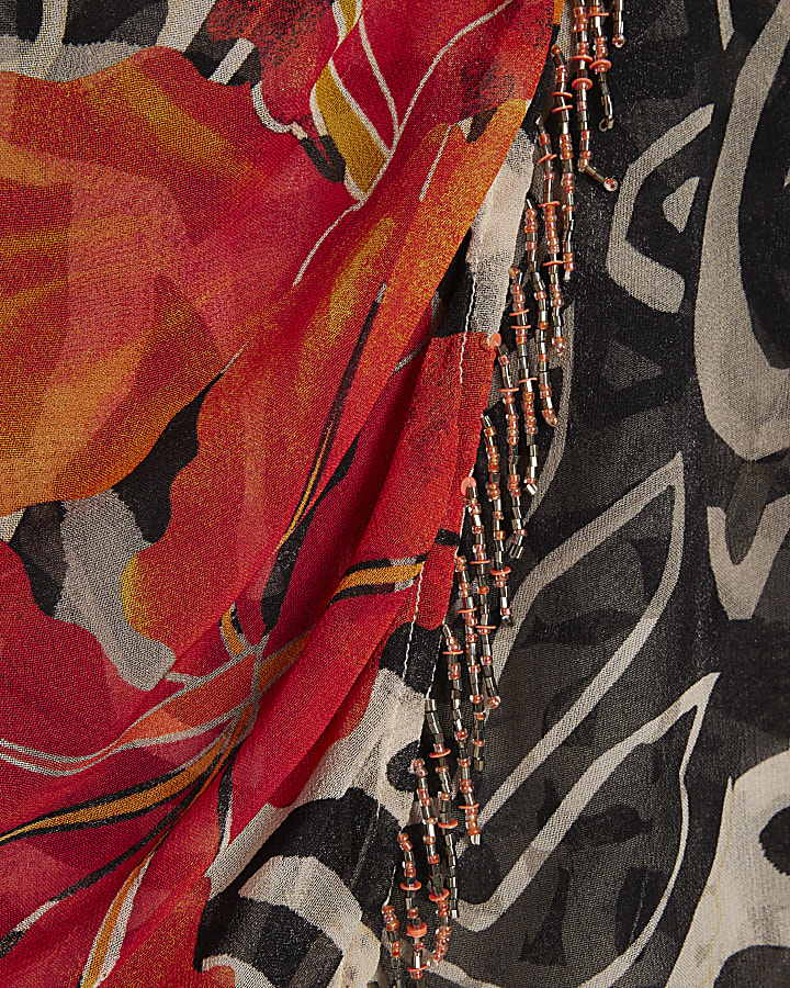 Black Asymmetric Crochet Flower Top