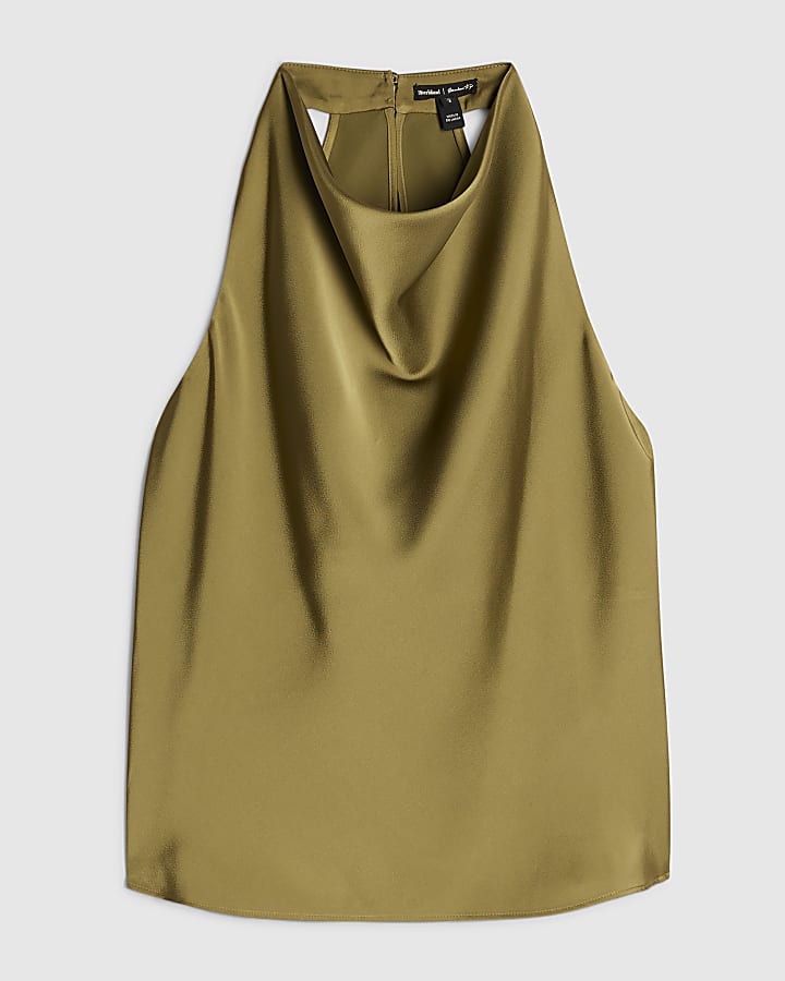 Khaki Satin Halter Top