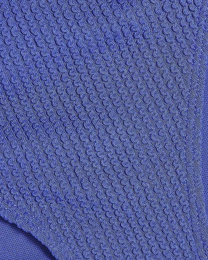 Blue High Leg Textured Bikini Bottoms