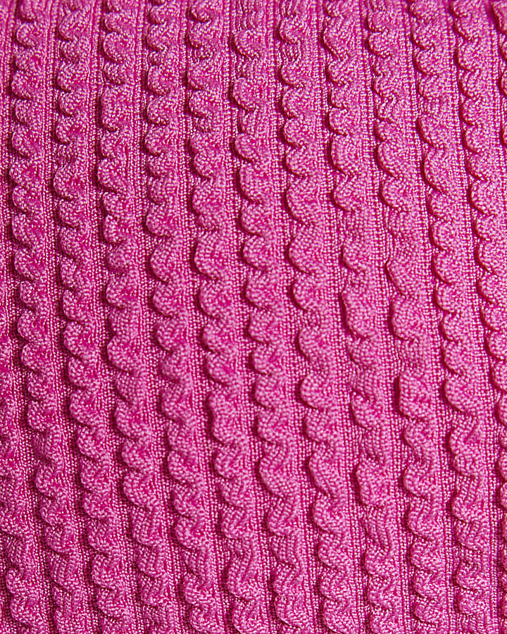 Pink Textured Cami Bikini Top