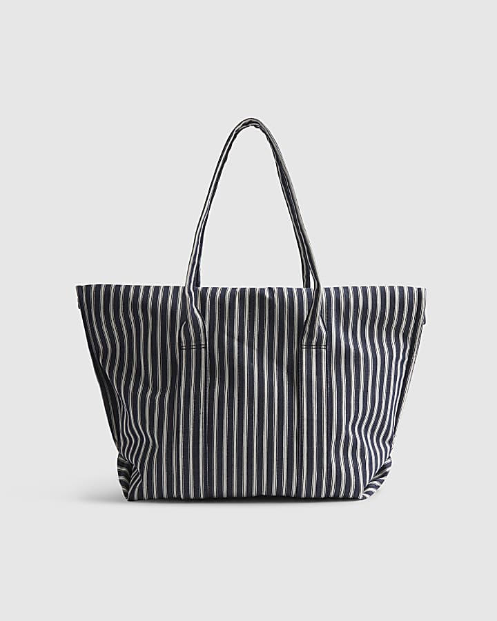 Navy Striped Roll Top Bag