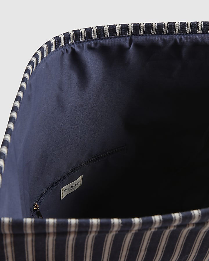 Navy Striped Roll Top Bag