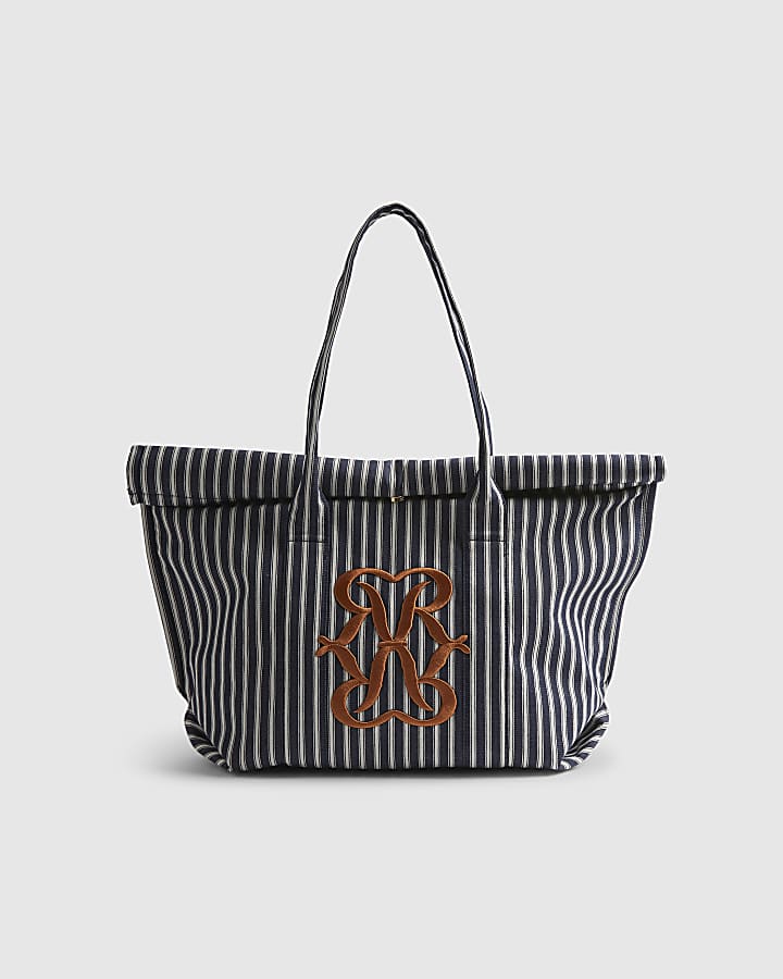 Navy Striped Roll Top Bag