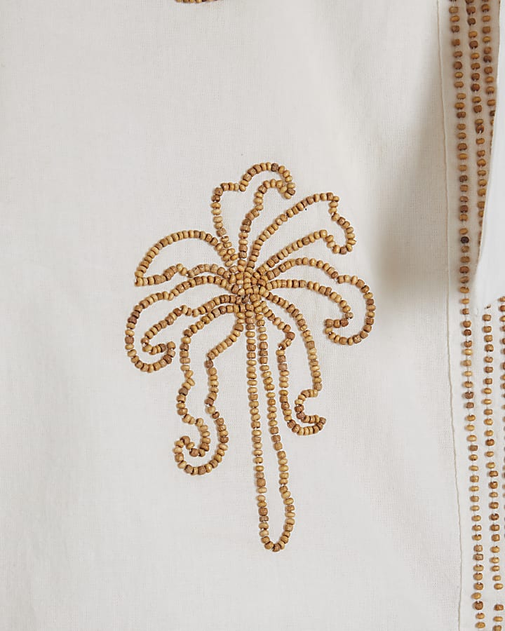 Cream Beaded Mini Skirt