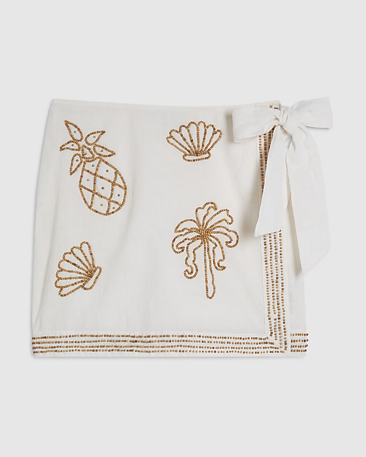 Cream Beaded Mini Skirt