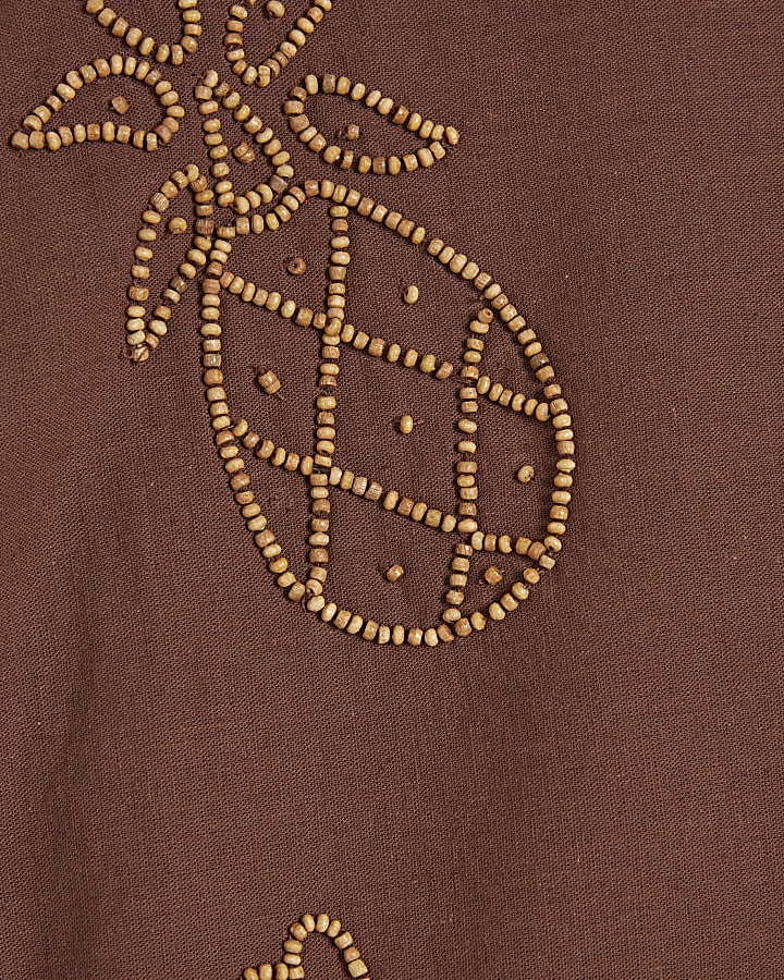 Brown Beaded Mini Skirt