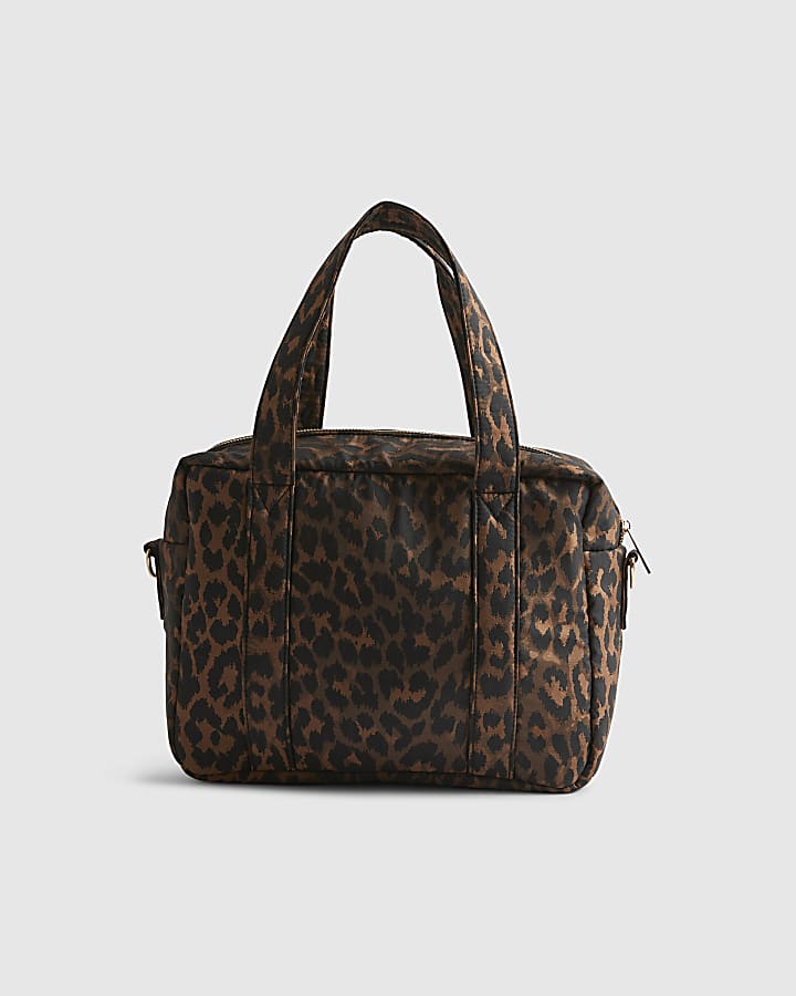 Brown Leopard Jacquard Canvas Holdall Bag