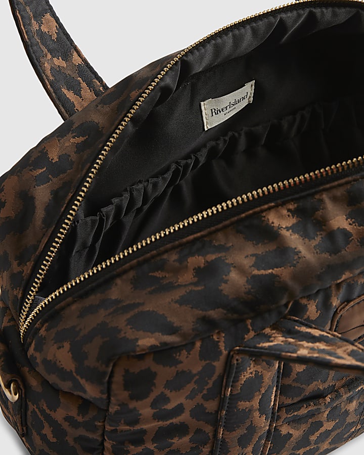 Brown Leopard Jacquard Canvas Holdall Bag