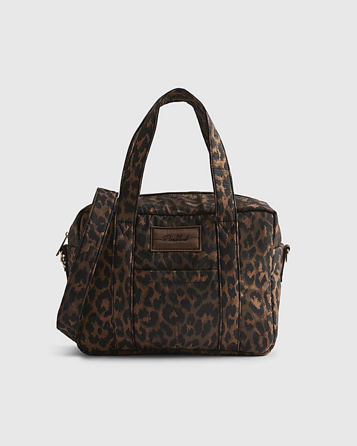 Brown Leopard Jacquard Canvas Holdall Bag