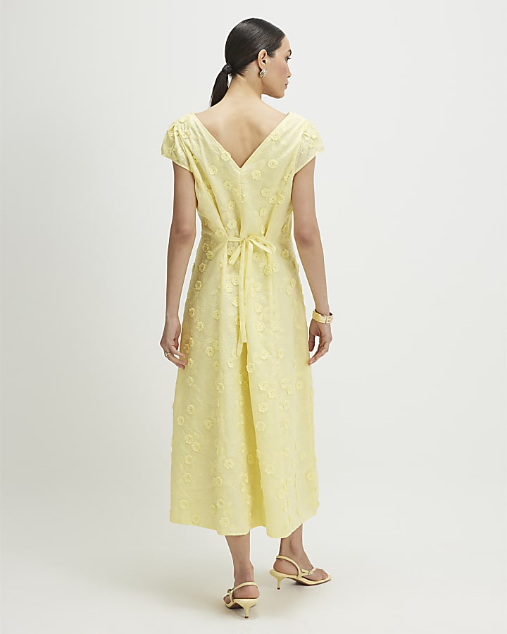 Yellow Boutique 3D Flower Midi Dress