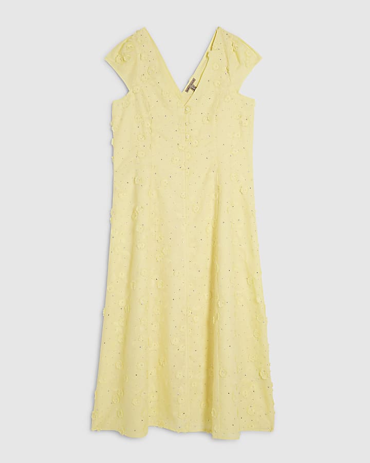 Yellow Boutique 3D Flower Midi Dress
