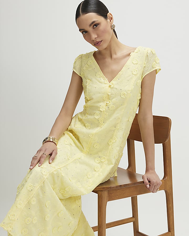 Yellow Boutique 3D Flower Midi Dress