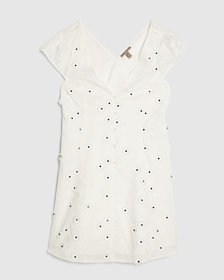White Boutique 3D Flower Mini Dress