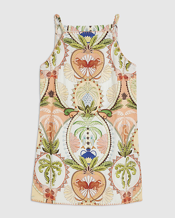 Blue Cotton Palm Print Shift Dress