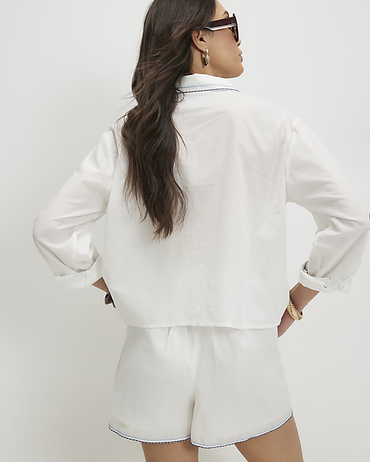 White Embroidered Palm Placement Shirt