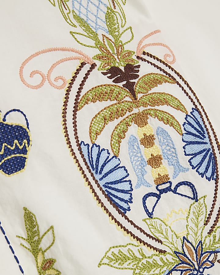 White Cotton Embroidered Palm Placement Shirt