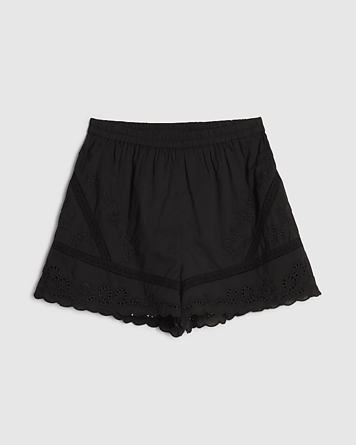Black Embroidered Shorts