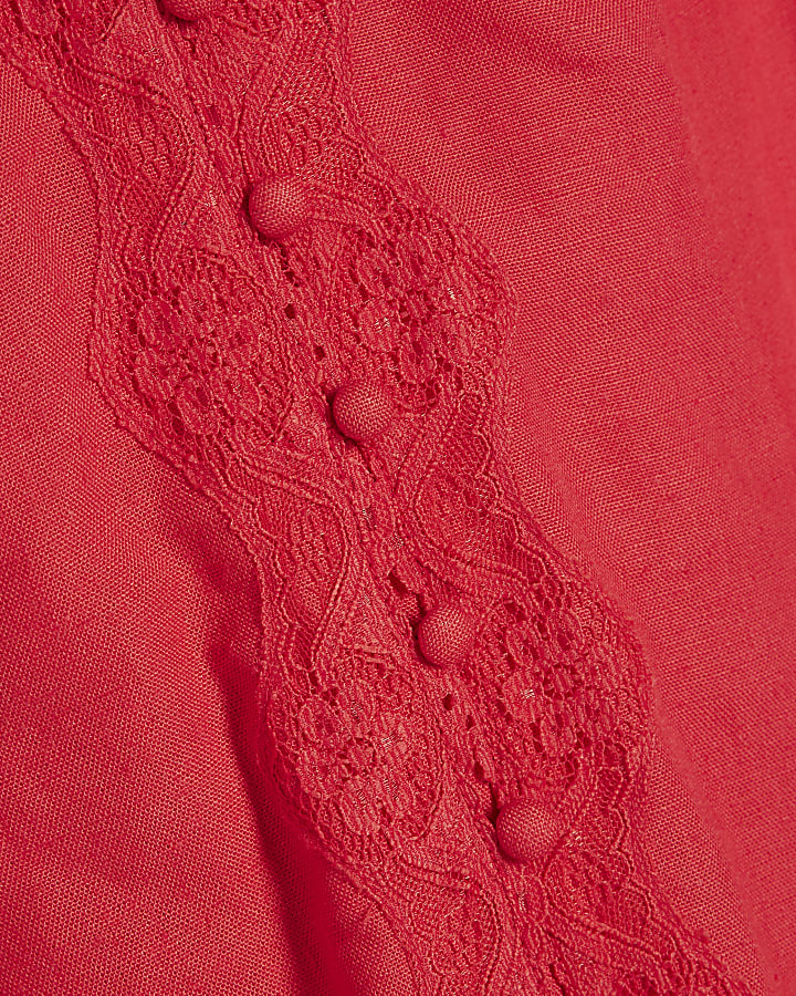 Pink Linen Lace Trim Top