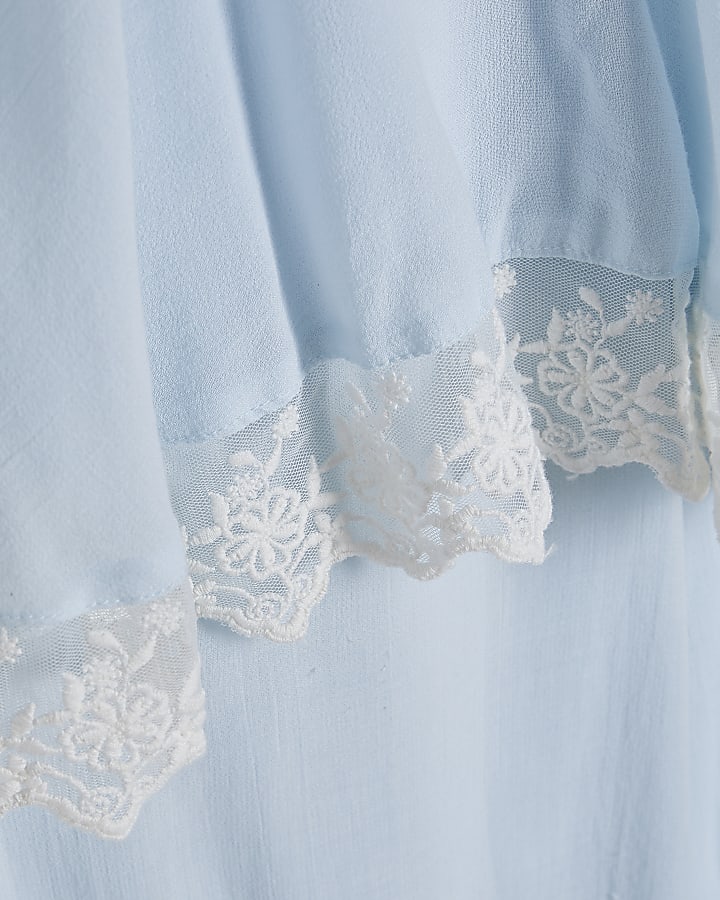 Blue Lace Trim Balloon Leg Trousers