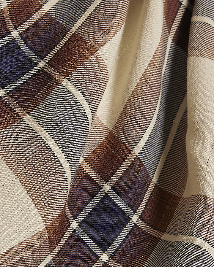 Cream Tartan Print Short Sleeve Top