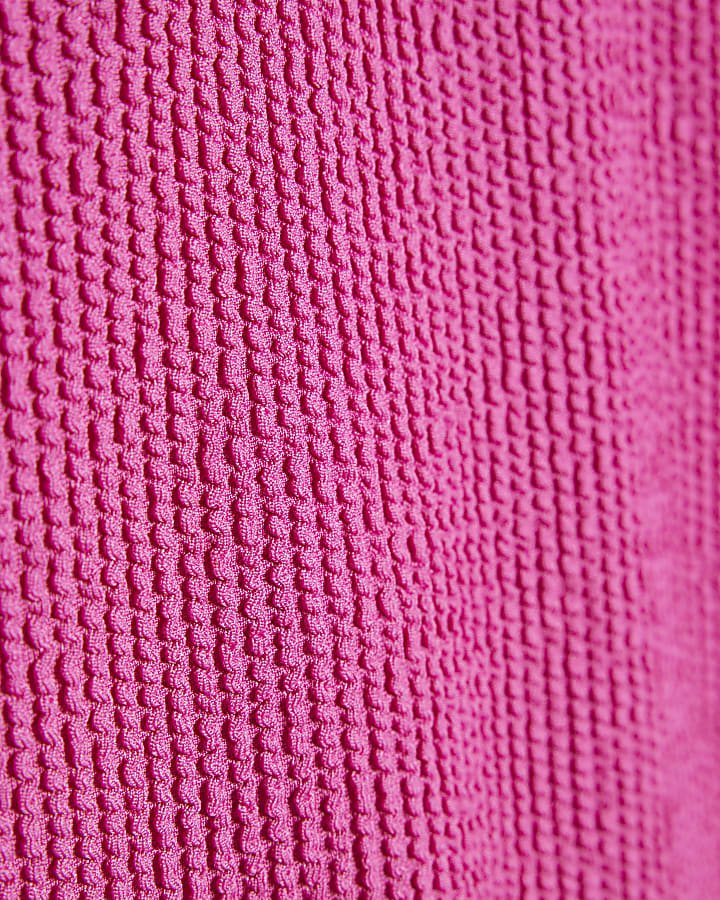 Pink Metal Trim Textured Swimsuit