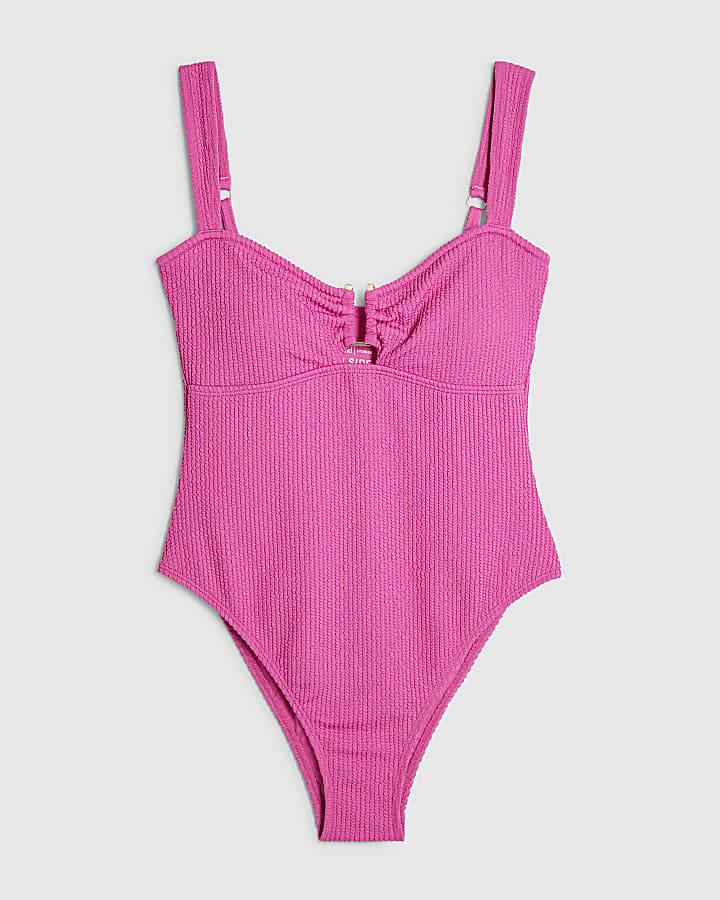 Pink Metal Trim Textured Swimsuit