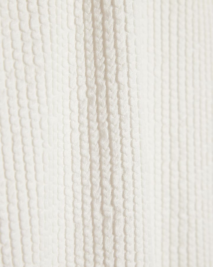 White Metal Trim Textured Swimsuit