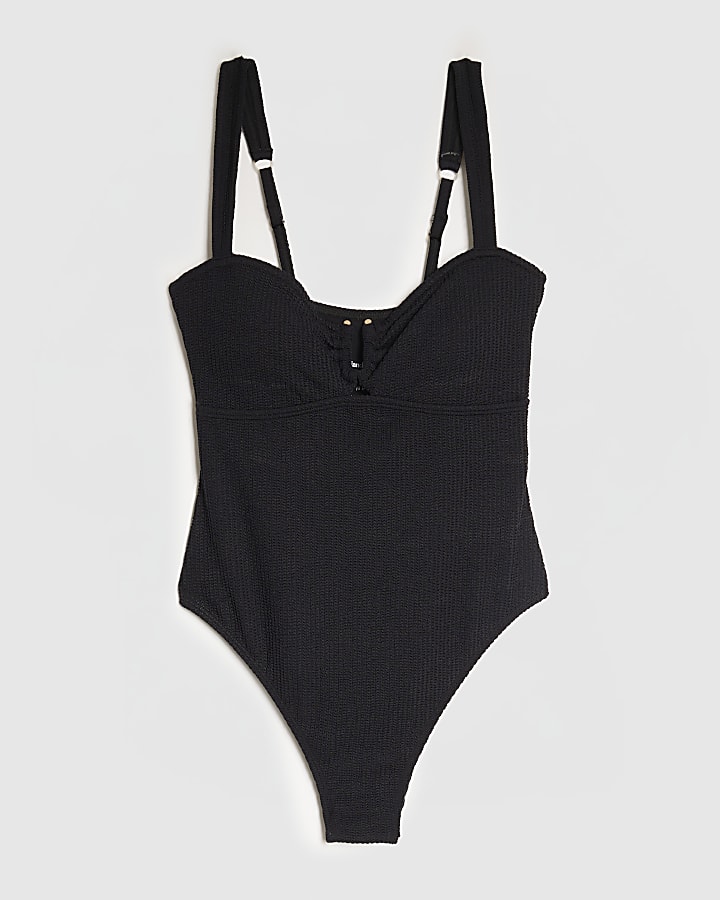 Black Metal Trim Textured Swimsuit