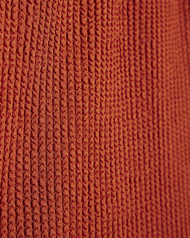 Orange Metal Trim Textured Swimsuit
