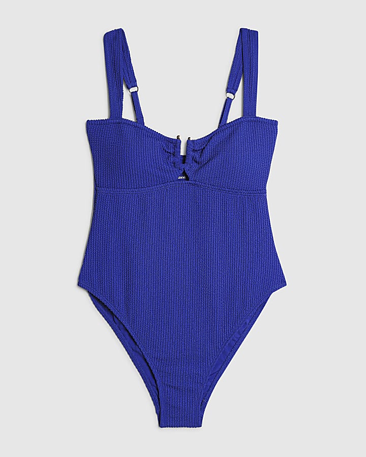 Blue Metal Trim Textured Swimsuit