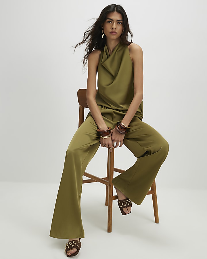 Khaki Satin Trousers