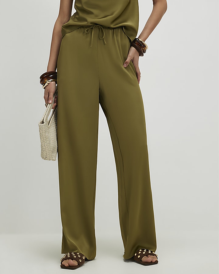 Khaki Satin Trousers