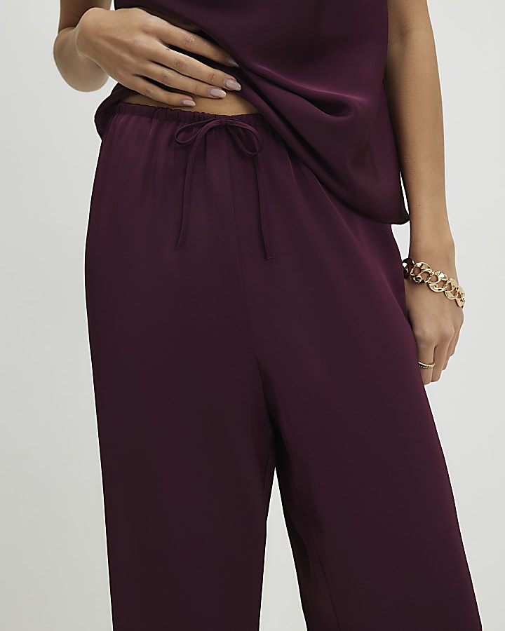 Red Satin Wide Leg Trousers