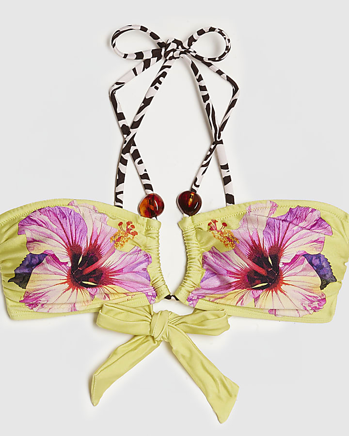 Green Hibiscus Bandeau Bikini Top