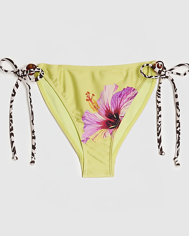Green Hibiscus Print Bikini Bottoms